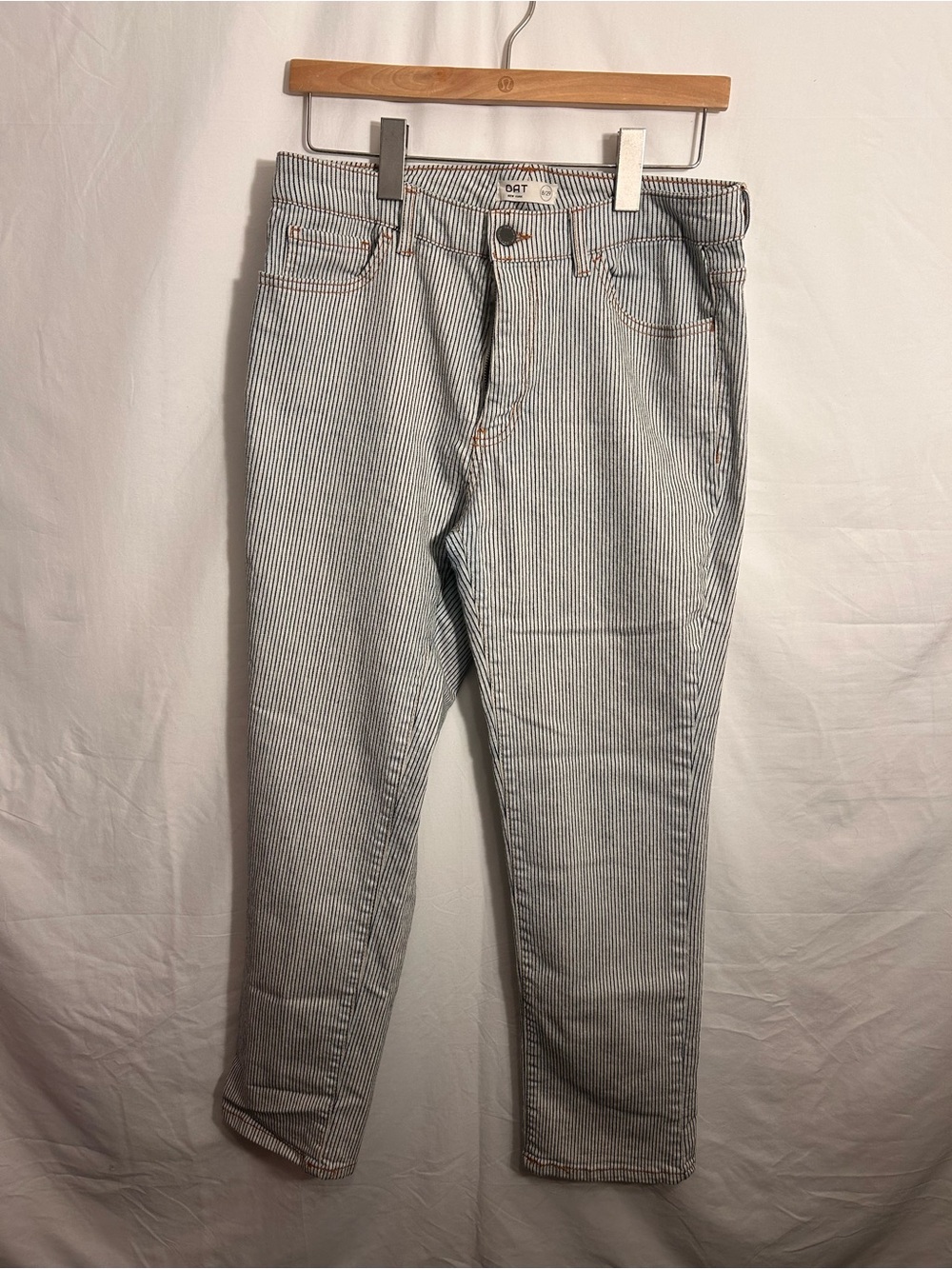 Oat New York Women's Straight Leg Jeans in Blue and White Pinstripe
